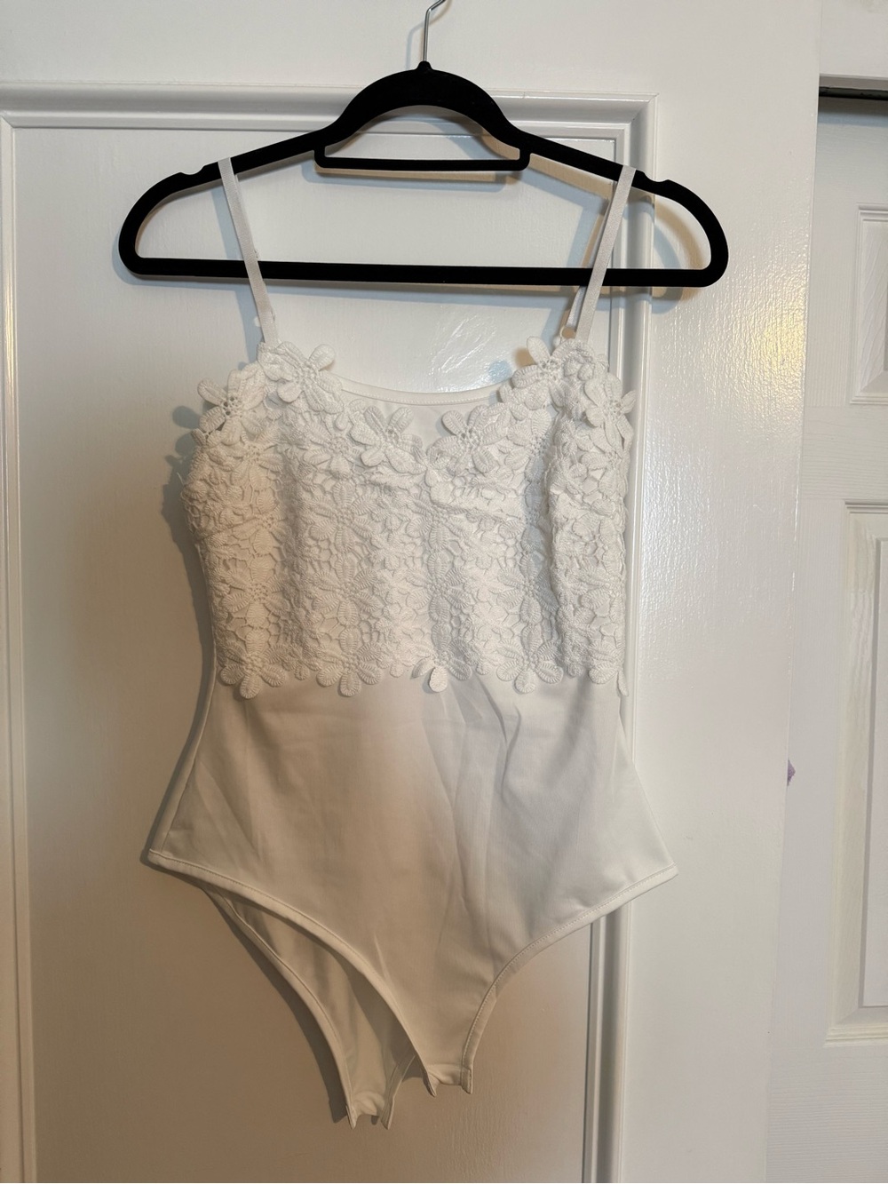 Girls White Floral Lace Bodysuit One-Piece